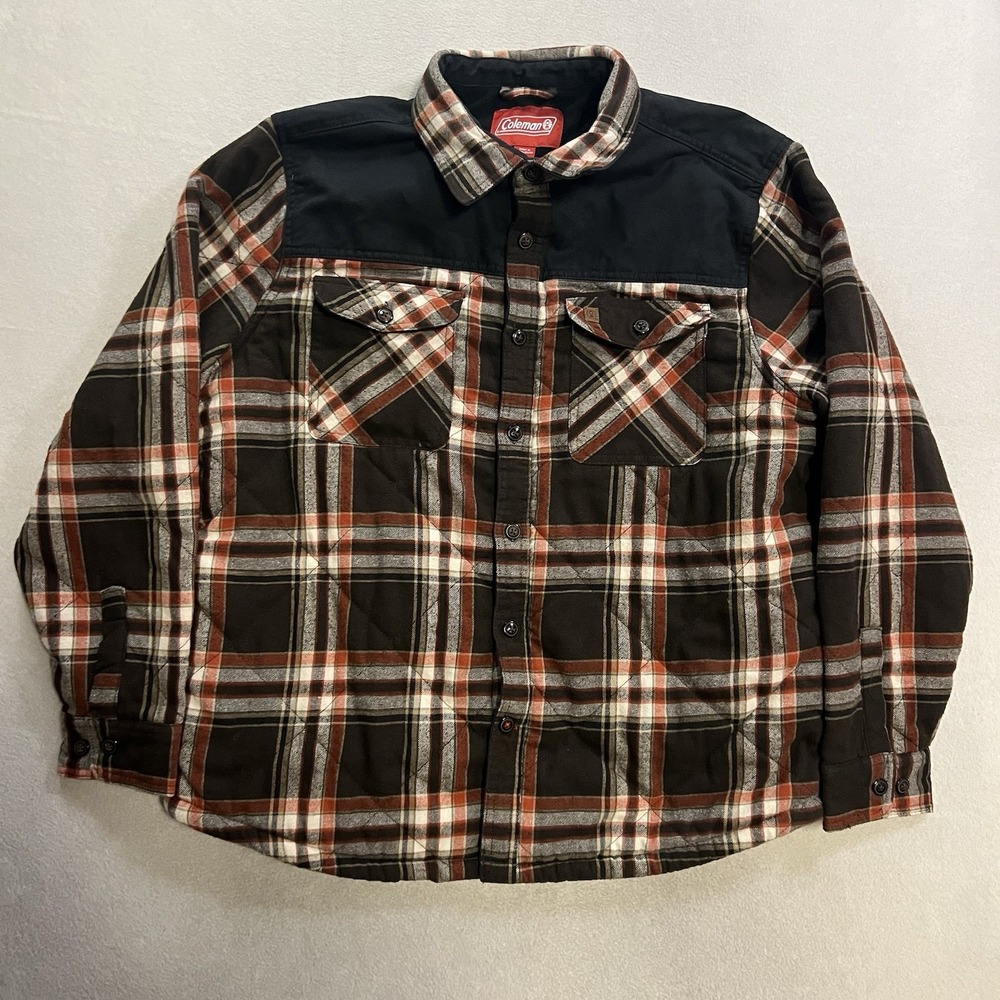 Coleman Shirt Jacket Men's Size Large Plaid Thermal Lined Flannel Outdoor Coat